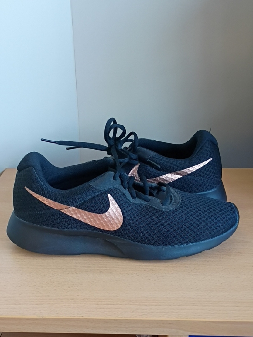 Nike Black Sneakers with Metallic Rose Swoosh